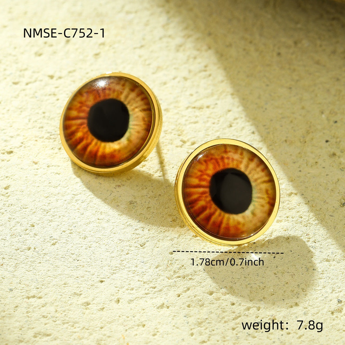 Pendientes de tuerca de acero de titanio con forma de ojo estilo Ins para mujer con incrustaciones de piedra natural y acabado chapado