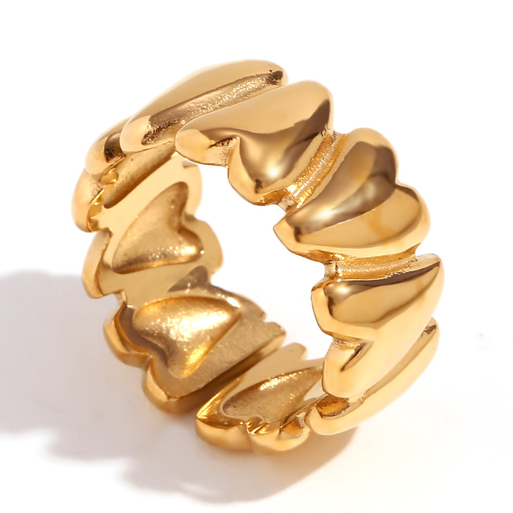Fashionable Heart-Shaped Stainless Steel Ring with 18K Gold Plating for Women