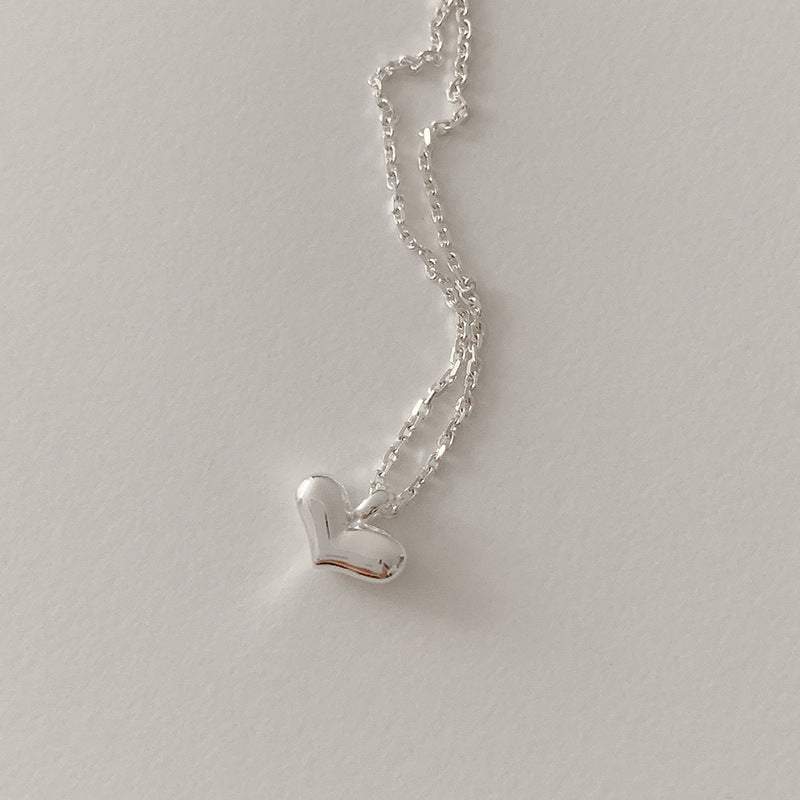 Minimalist Heart-Shaped 925 Sterling Silver Necklace with Plated Finish, Snake Chain Style