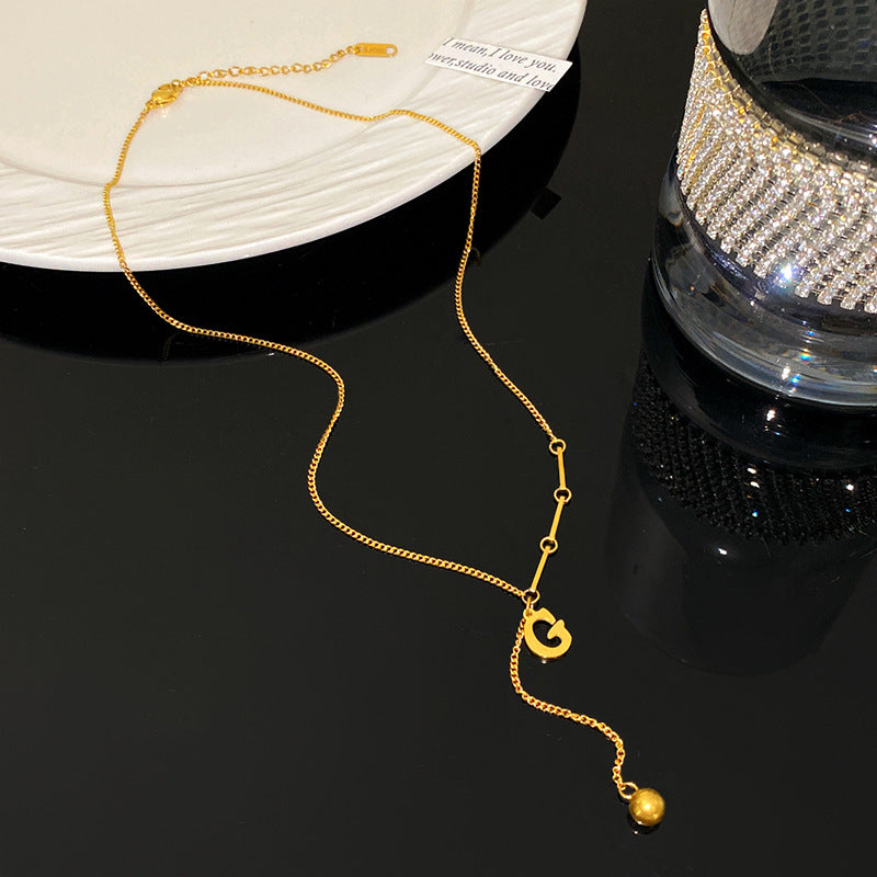 Elegant Letter G Geometric Tassel Cylinder Pendant Necklace Titanium Steel Plated Chain for Women