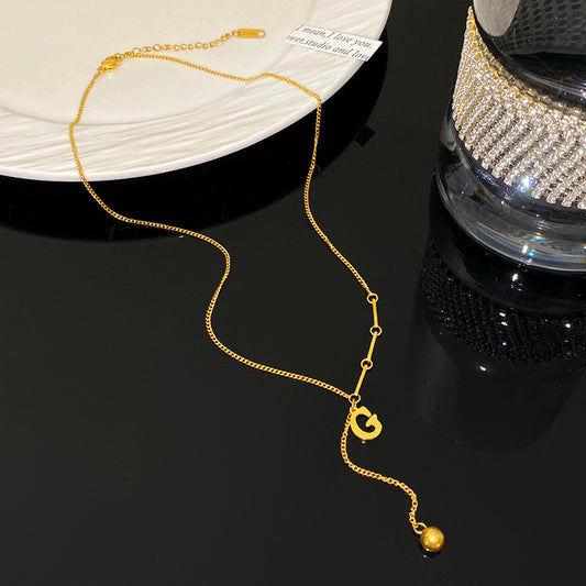 Elegant Letter G Geometric Tassel Cylinder Pendant Necklace Titanium Steel Plated Chain for Women