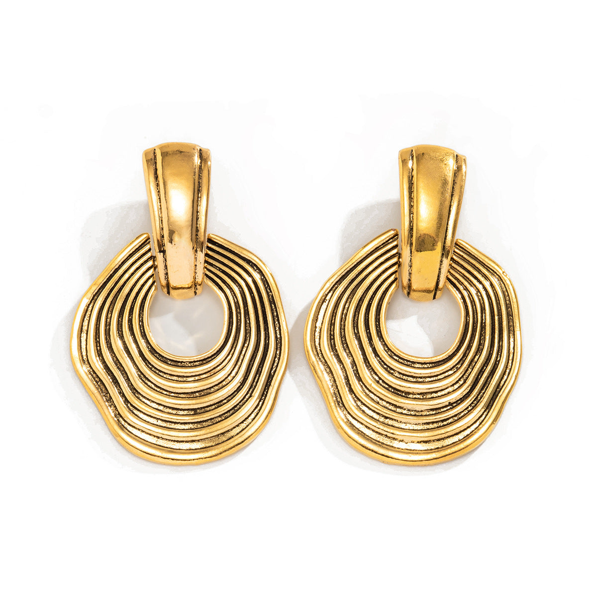Orecchini a Cerchio Geometrici Minimalisti Vintage in Lega con Finitura Galvanizzata e Design Invecchiato dai Toni Freddi