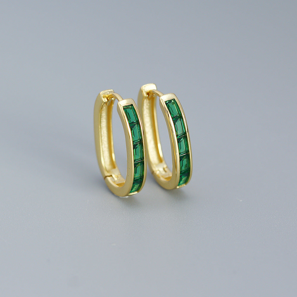 Vintage French-Style Enamel U-Shaped Earrings in Sterling Silver with Geometric Design for Women