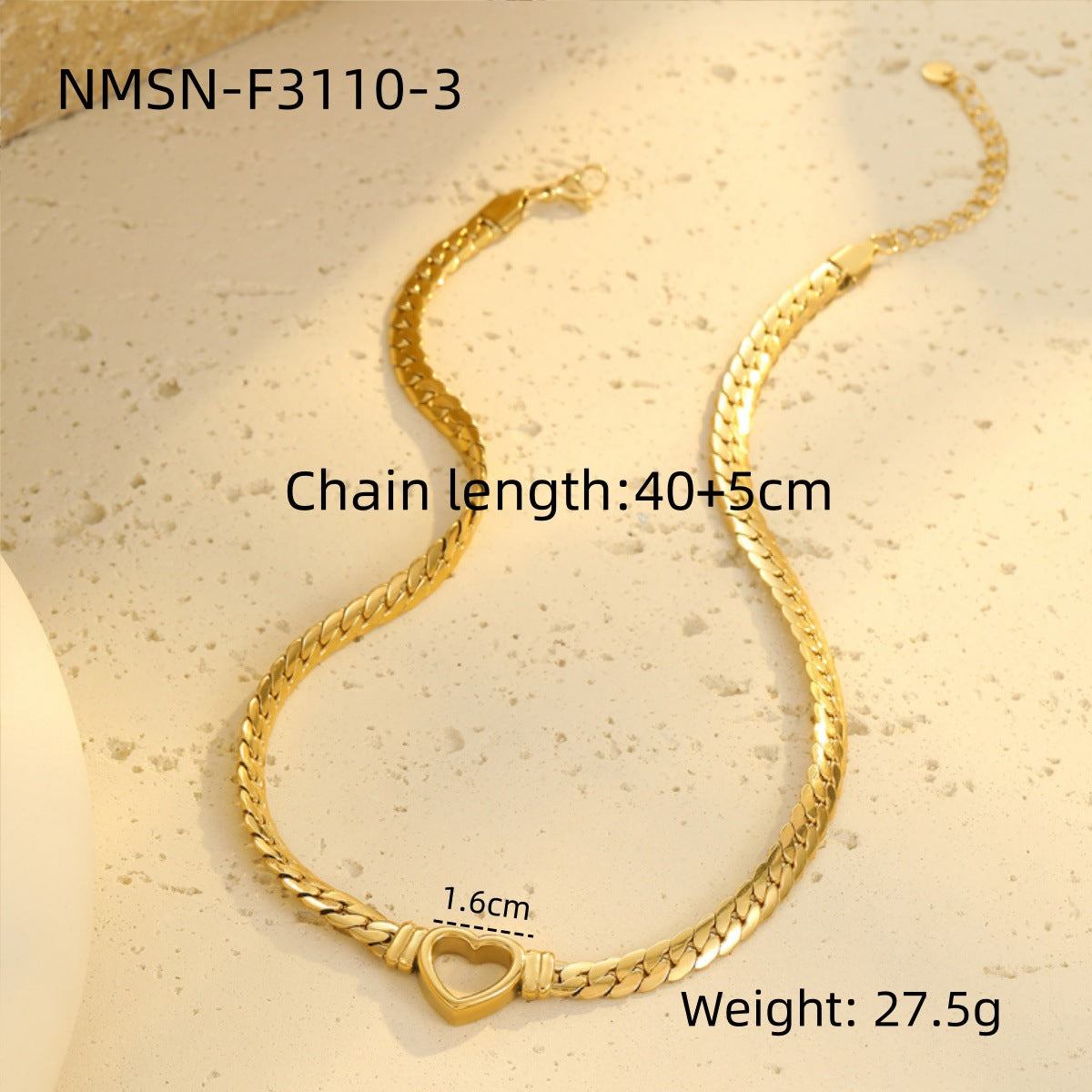 Minimalist Heart-Shaped Stainless Steel Plated Necklace with OT Clasp for Women