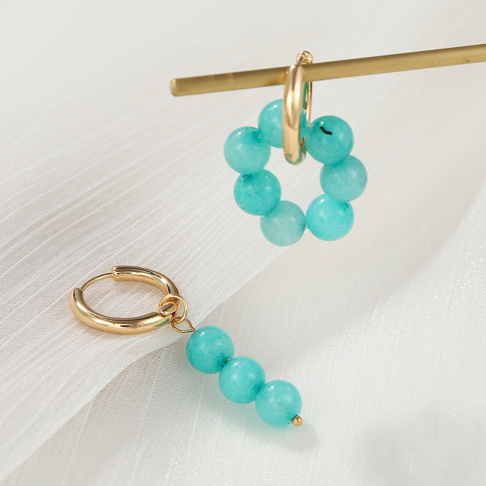 Minimalist Asymmetrical Geometric Alloy Ear Cuffs with Tiger Eye and Rose Quartz Accents for Women