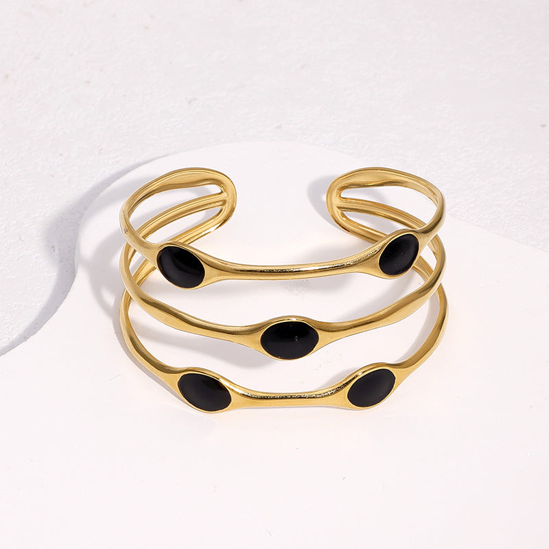 Bracciale Minimalista Geometrico in Acciaio Inossidabile con Placcatura in Oro 18K e Finitura Smaltata da Donna