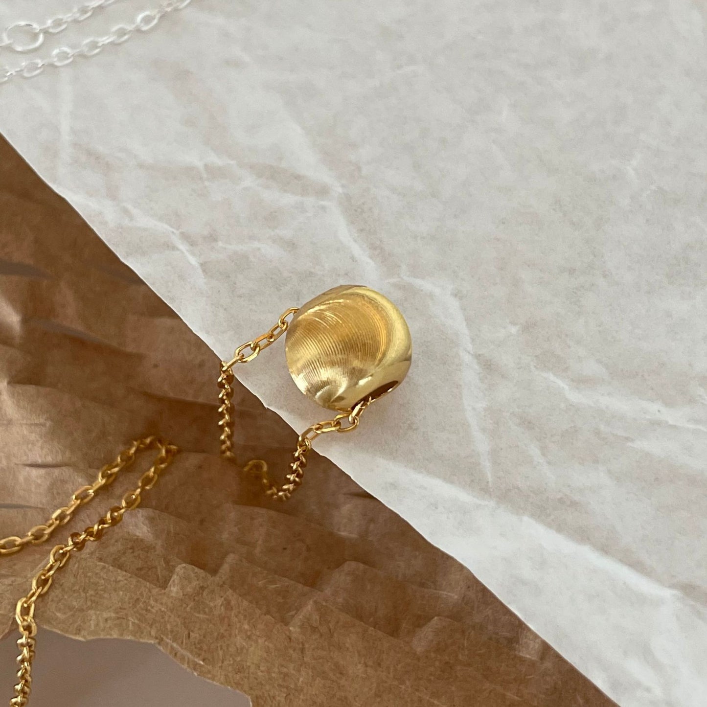 Minimalist Round Bead Necklace in 925 Sterling Silver with Electroplated Finish on Waxed Cotton Cord