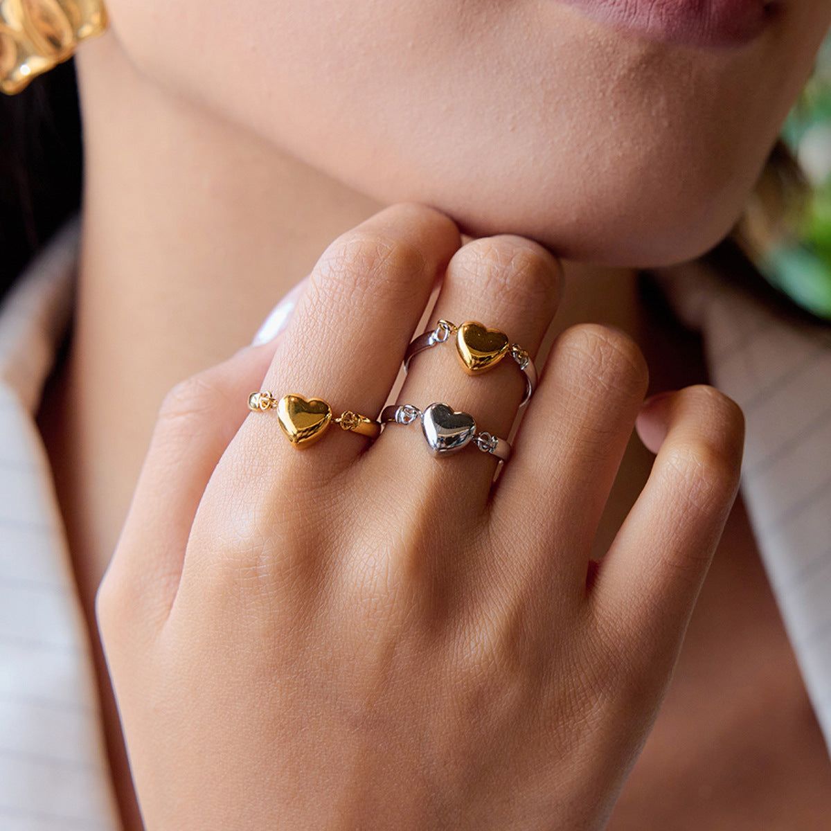 Heart Geometric Plated Stainless Steel Ring for Women