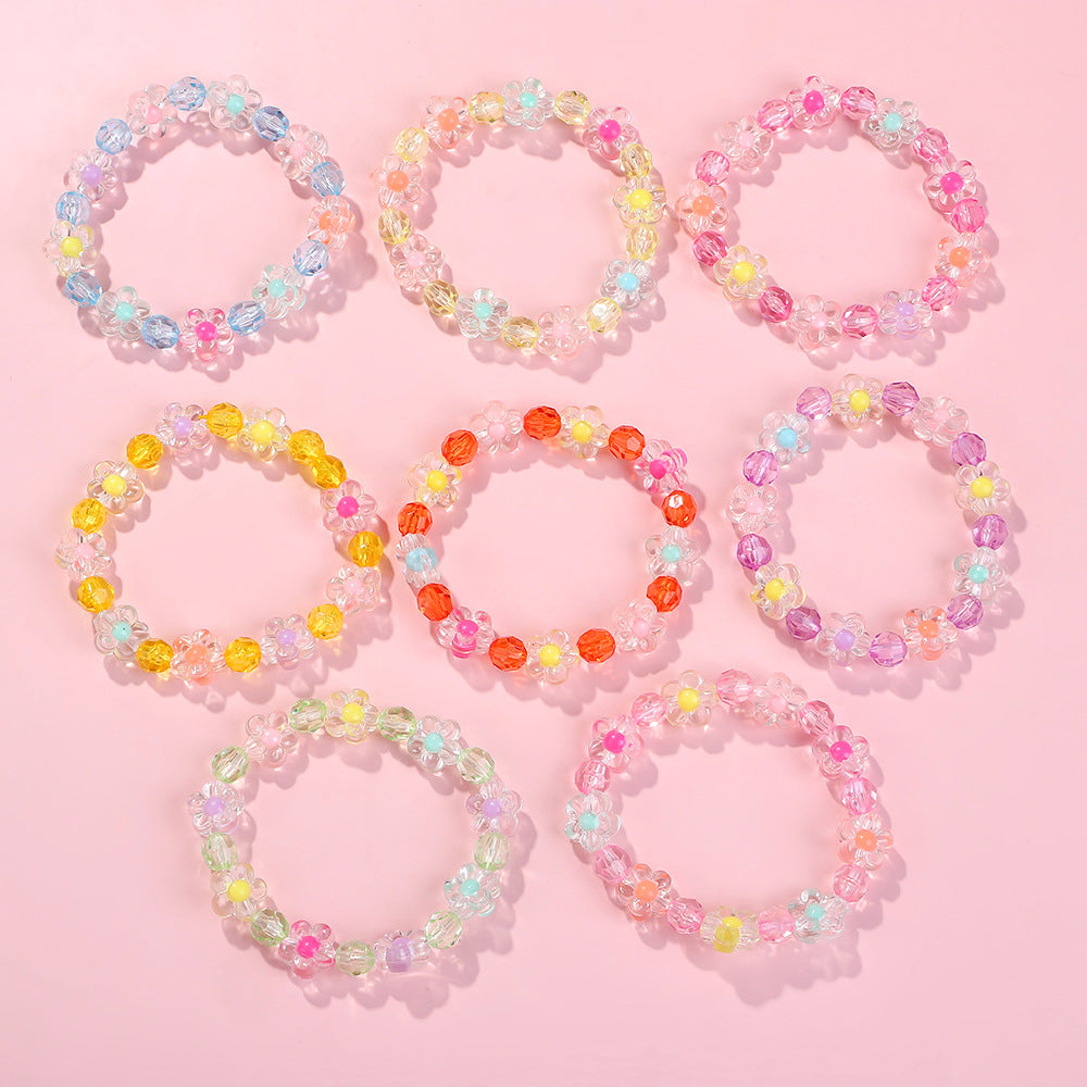 Braccialetto acrilico con perline floreali a fumetto per ragazze con design fresco e minimalista