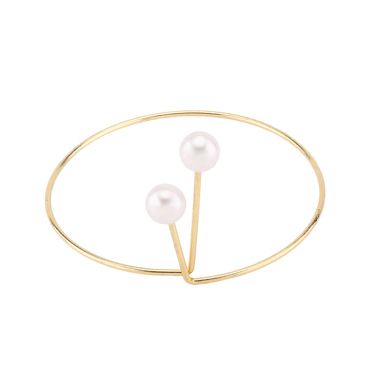 Brazalete Geométrico Minimalista de Hierro con Detalles de Perlas Simuladas para Mujer