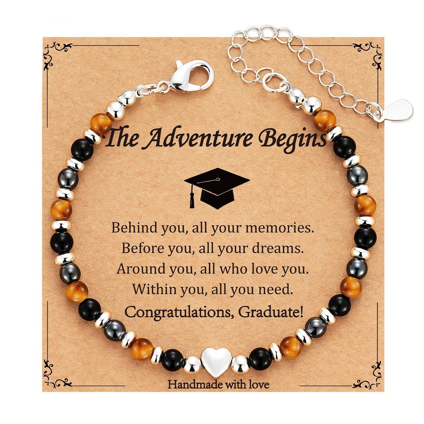 Minimalist Natural Gemstone Heart Beaded Bracelet Unisex Adjustable