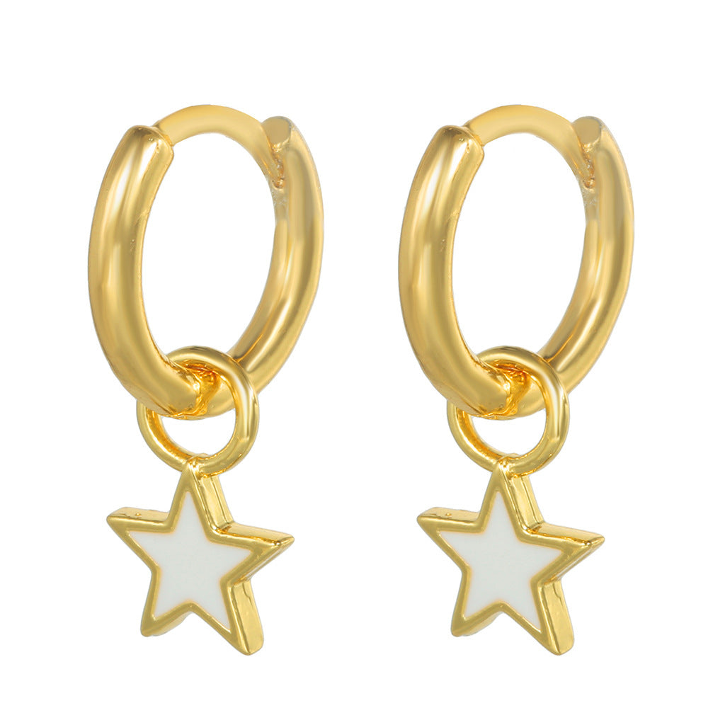 Vintage Geometric Round Brass Drip Oil Earrings with Cubic Zirconia