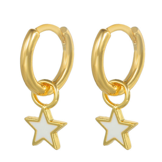 Vintage Geometric Round Brass Drip Oil Earrings with Cubic Zirconia