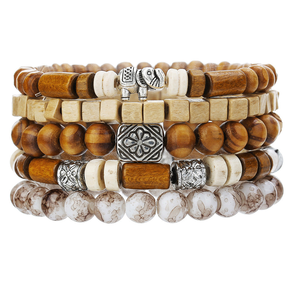 Vintage Ethnic Round Wood Beaded Tree of Life Bracelet for Men and Women
