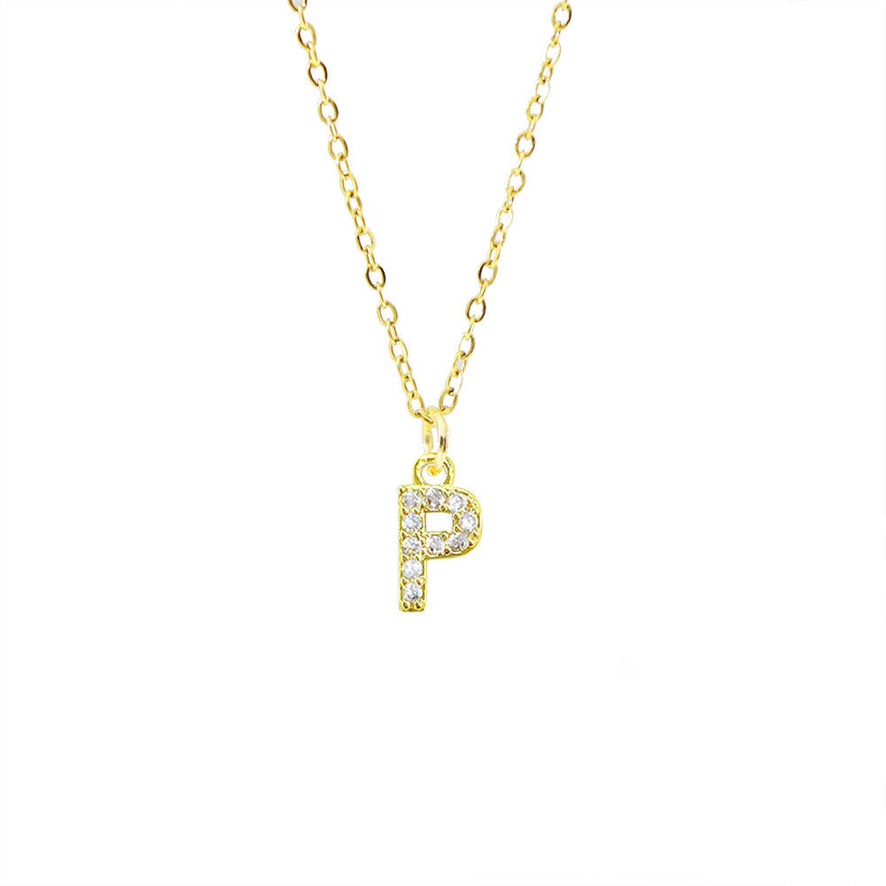 Collar con colgante de cadena de serpiente de oro chapado en acero titanio con forma de letra minimalista para mujer con incrustaciones de circonita cúbica