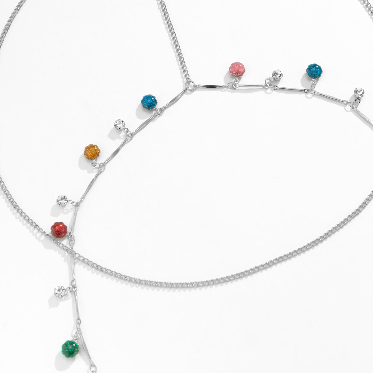 Cavigliera minimalista in lega a forma di frutta con catena elastica a doppio strato e ciondolo a ciliegia con nappina