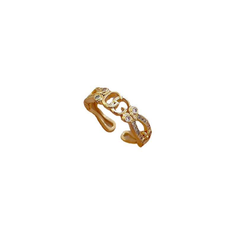 Cartoon Style Crown-Shaped Brass Ring with Real Gold Plating for Women