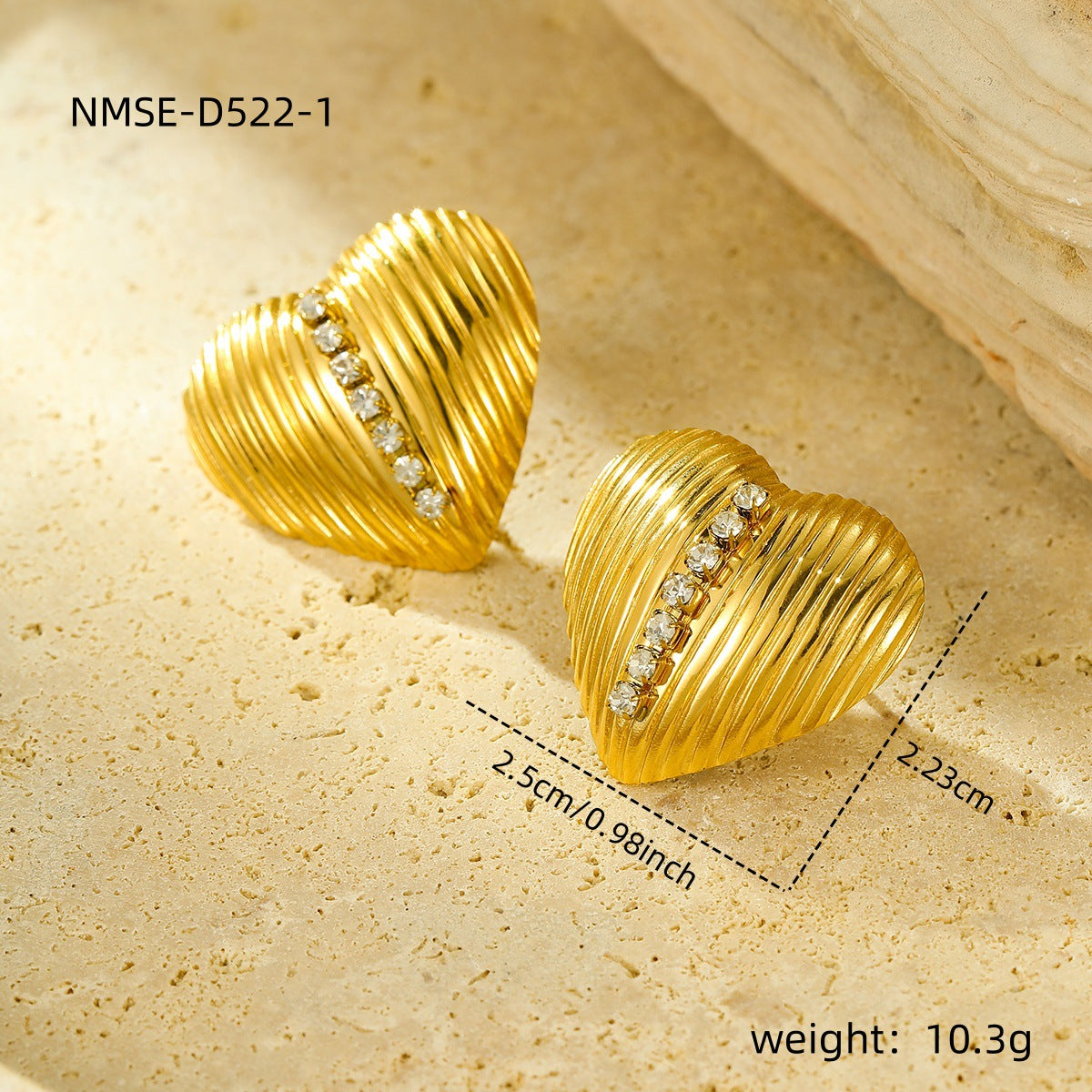 Pendientes de tuerca de acero de titanio con incrustaciones de circonita con forma de corazón, chapados en oro de 18 quilates, a la moda para mujer