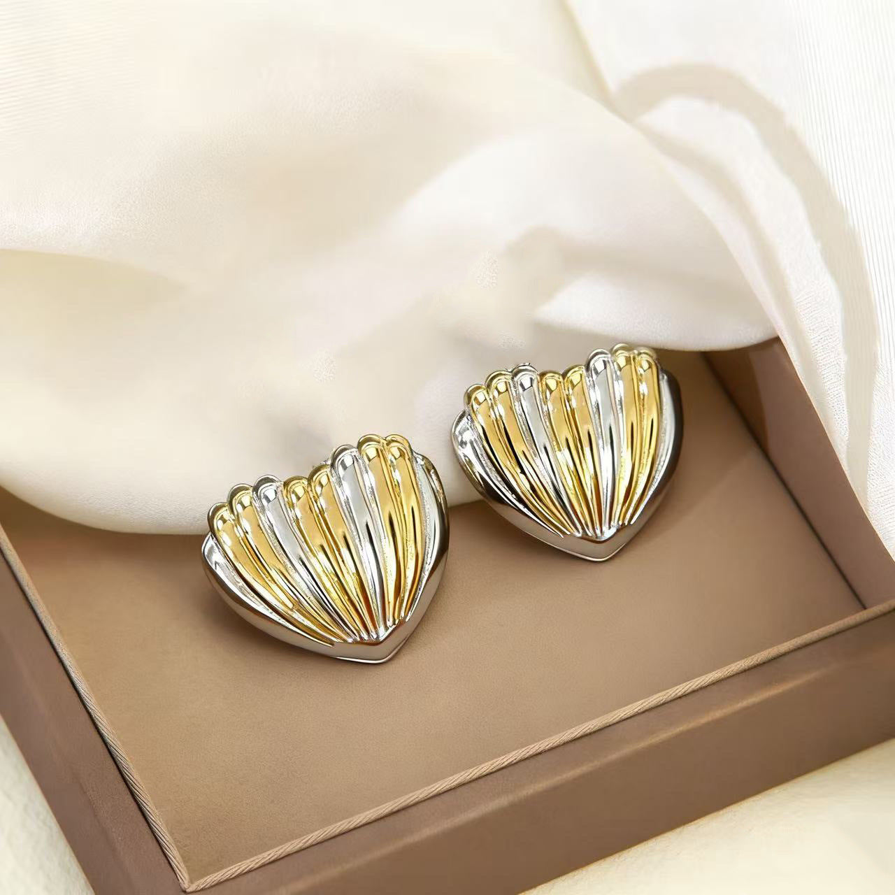 Sweet Striped Heart Plated Stainless Steel Earrings