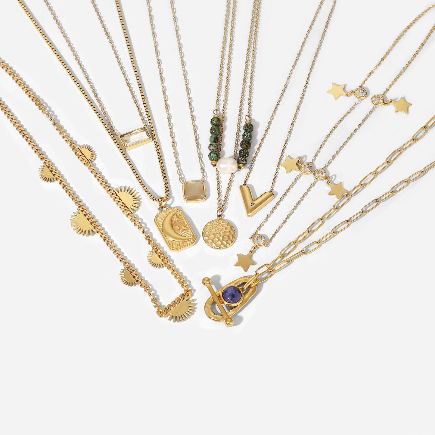 Vintage 14K Gold Plated Geometric Stainless Steel Necklace for Women with Titanium Steel Pendant