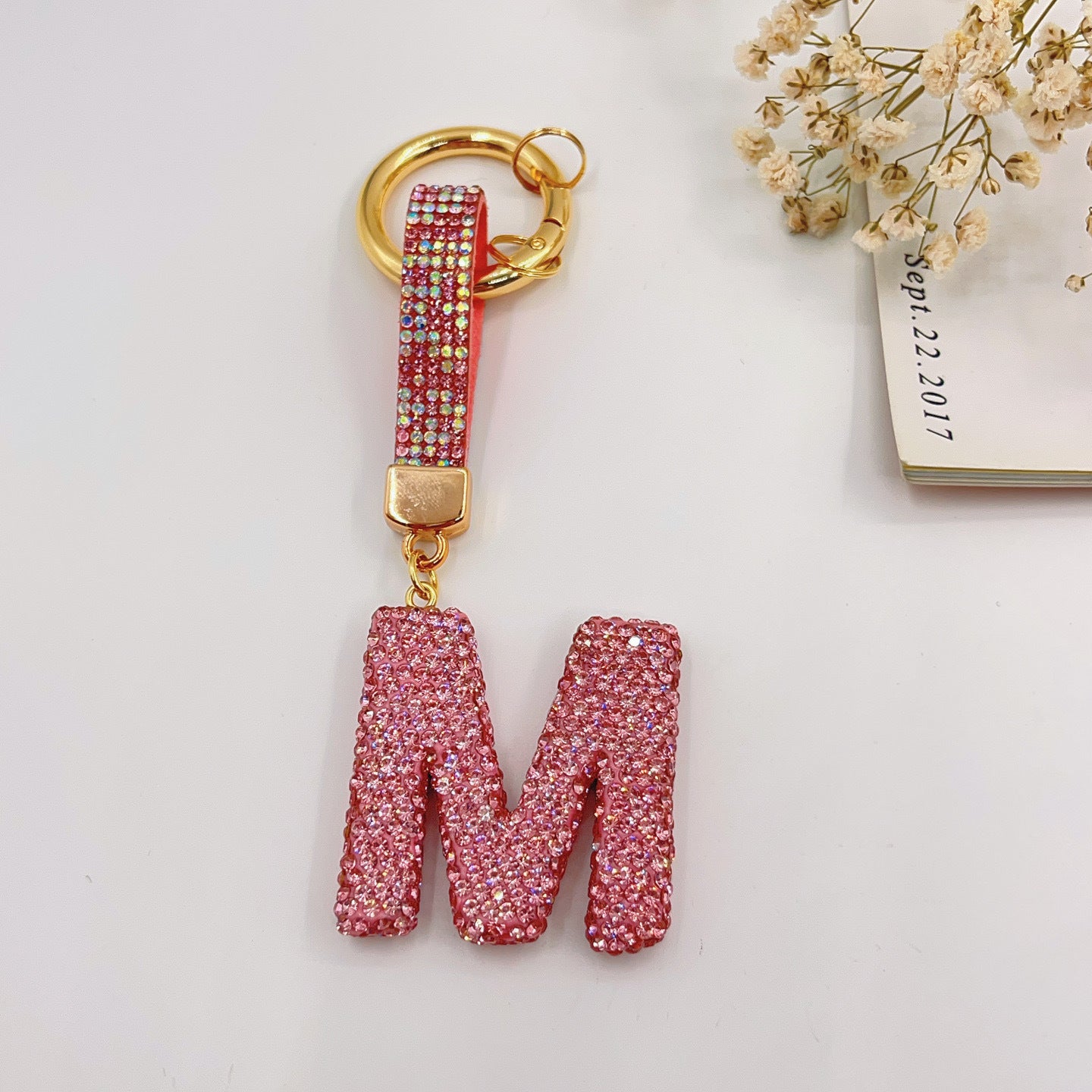 Sweet Rhinestone Inlay Letter Resin Keychain Charm Bar