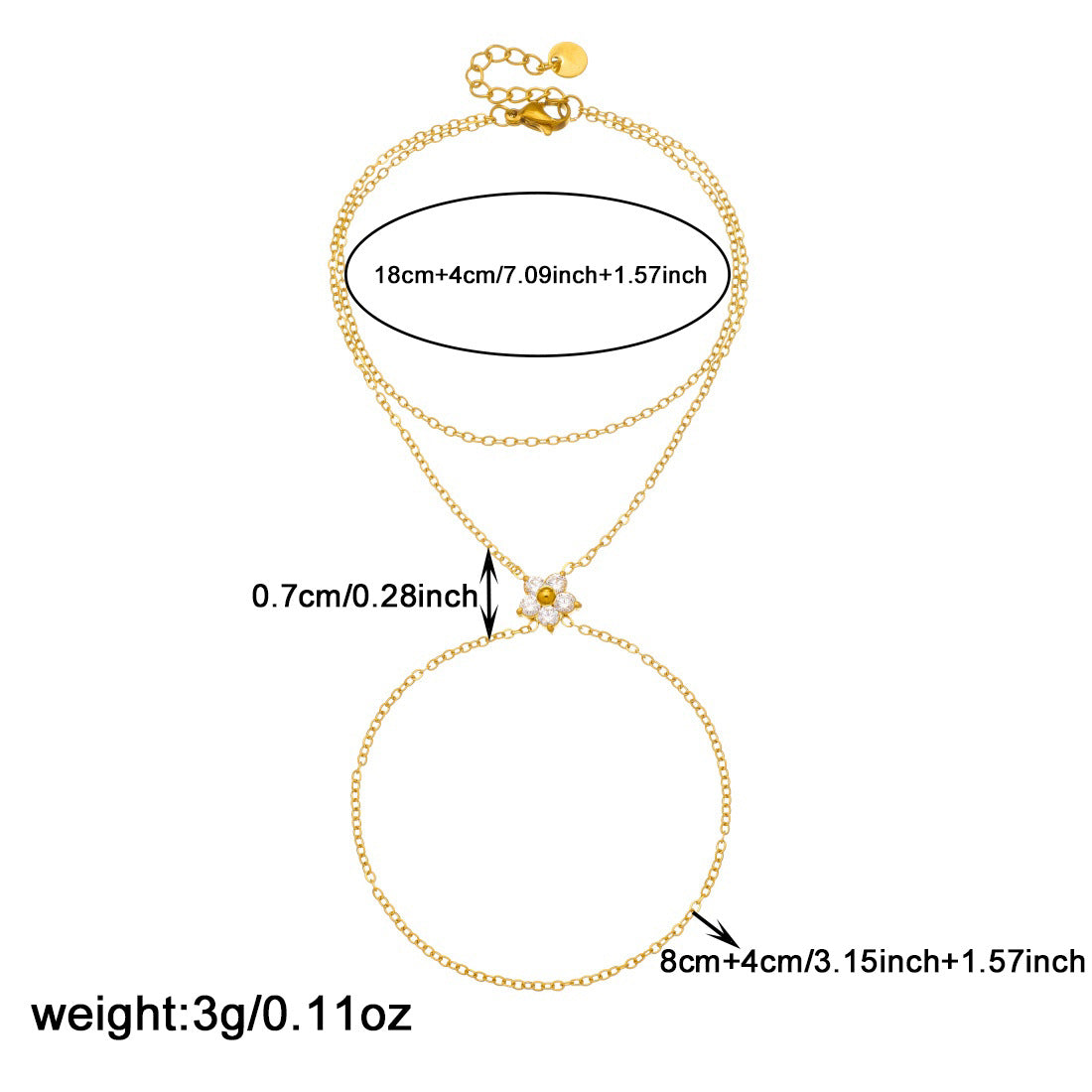 Minimalist Gold Plated Stainless Steel Floral Rhinestone Chain Bracelet for Women