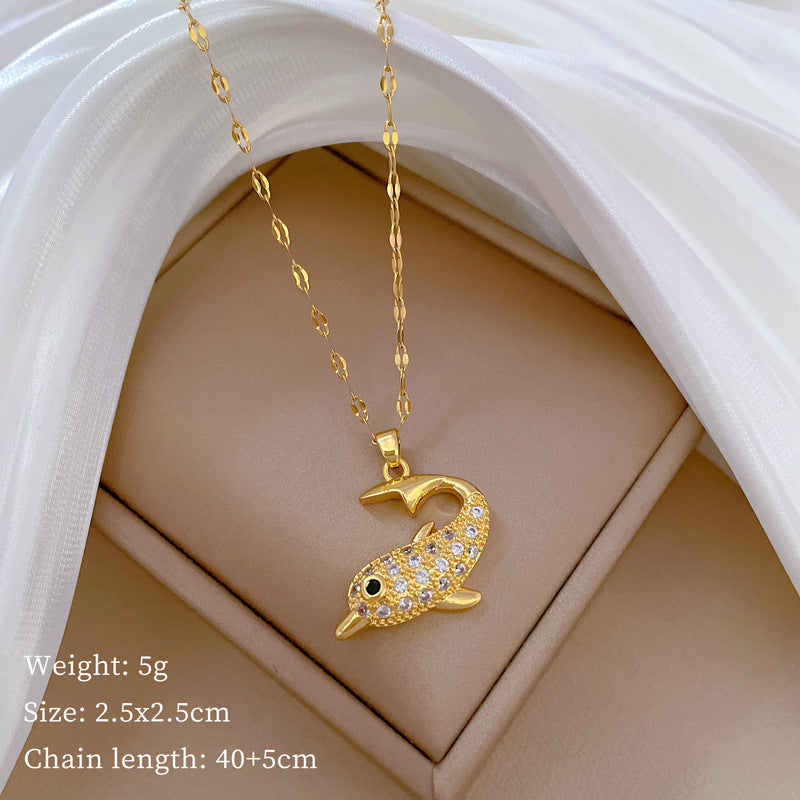 Geometric Minimalist Titanium Steel Necklace with Copper Pendant Plated in Real Gold Irregular Chain