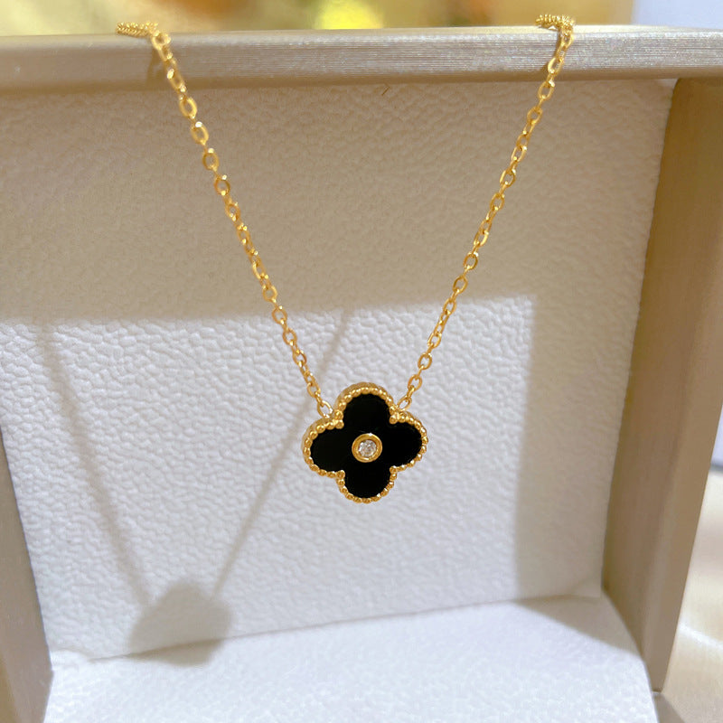 Minimalist Geometric Titanium Steel Clavicle Chain with Floral Motif
