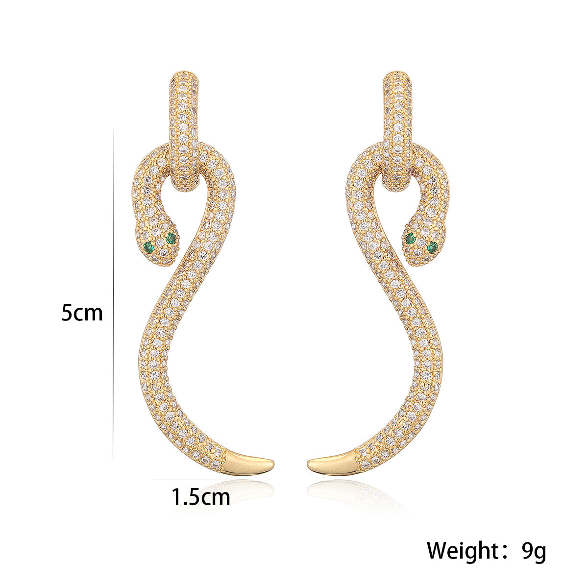 Fashionable Minimalist Snake-Shaped Geometric Earrings for Women with Copper Base and 18K Gold Plating, Micro-Paved Zirconia