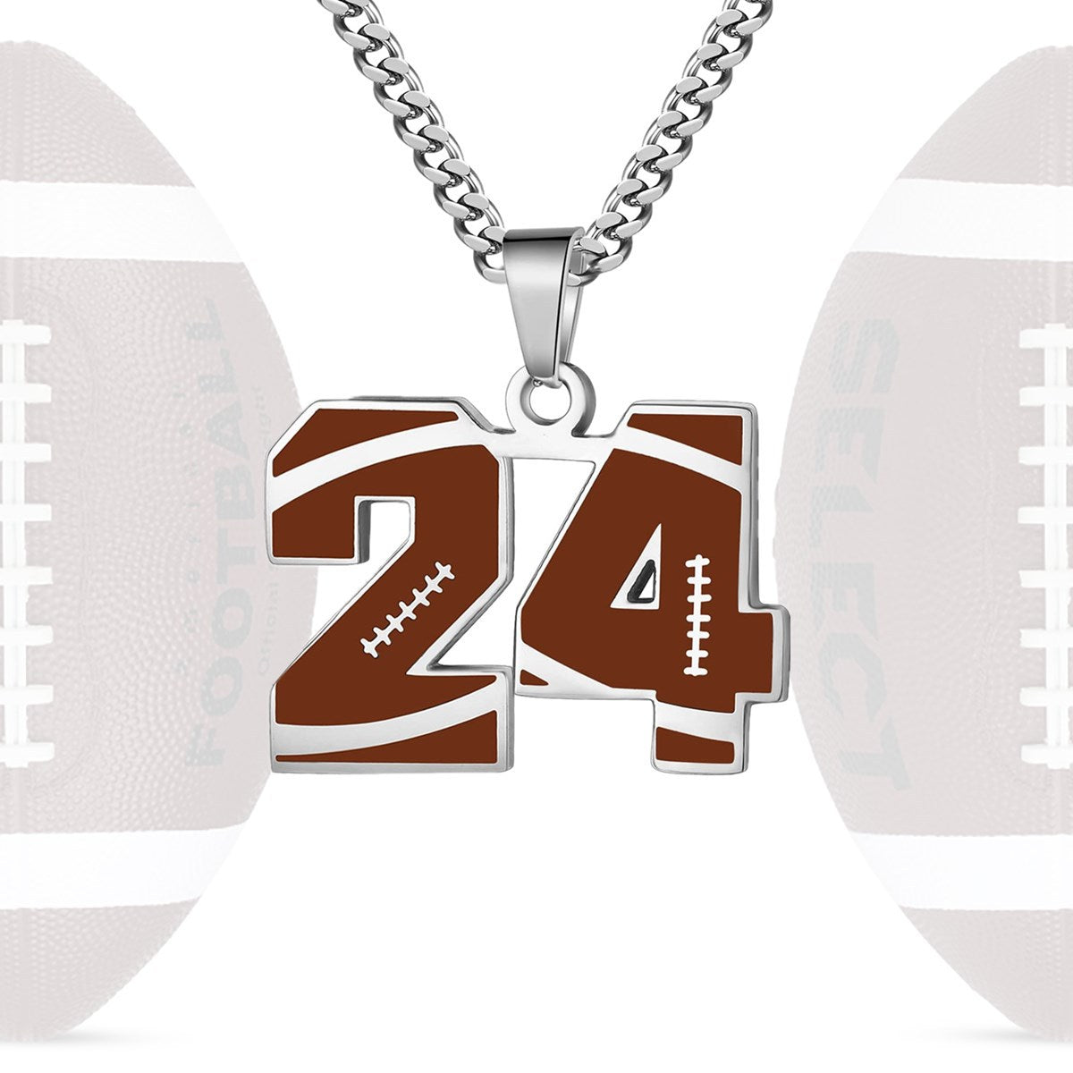 Motivational Football Number Pendant Necklace for Men in Stainless Steel with Polished Finish and Letter/Number Design