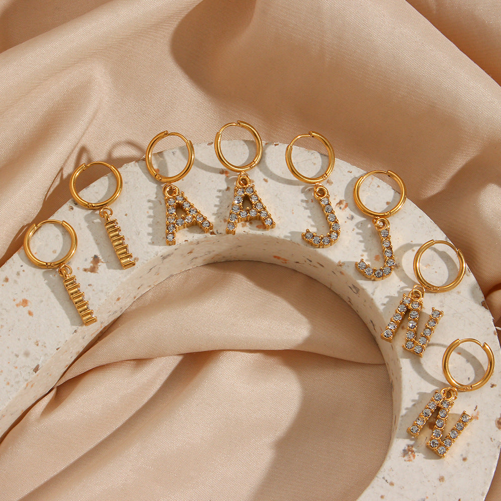 Minimalist Fashion Letter Earrings for Women Stainless Steel with 18K Gold Plating and Micro-Pave Zirconia