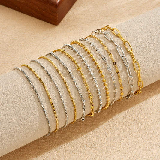 Minimalist 18K Gold Plated Stainless Steel Figaro Chain Bracelet for Women