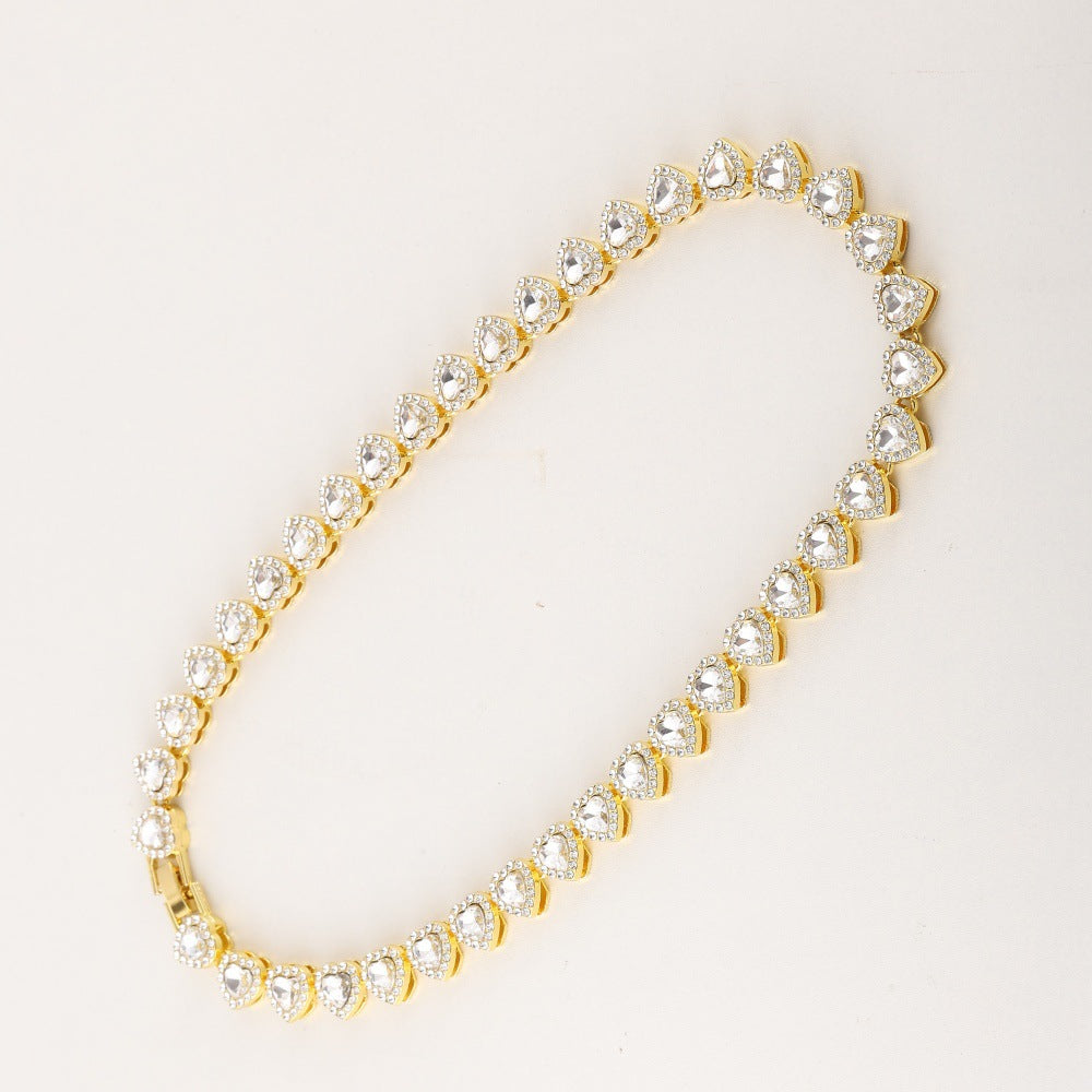 Luxury Heart Shape Brass Cuban Link Chain Necklace Set with Cubic Zirconia Inlay for Unisex