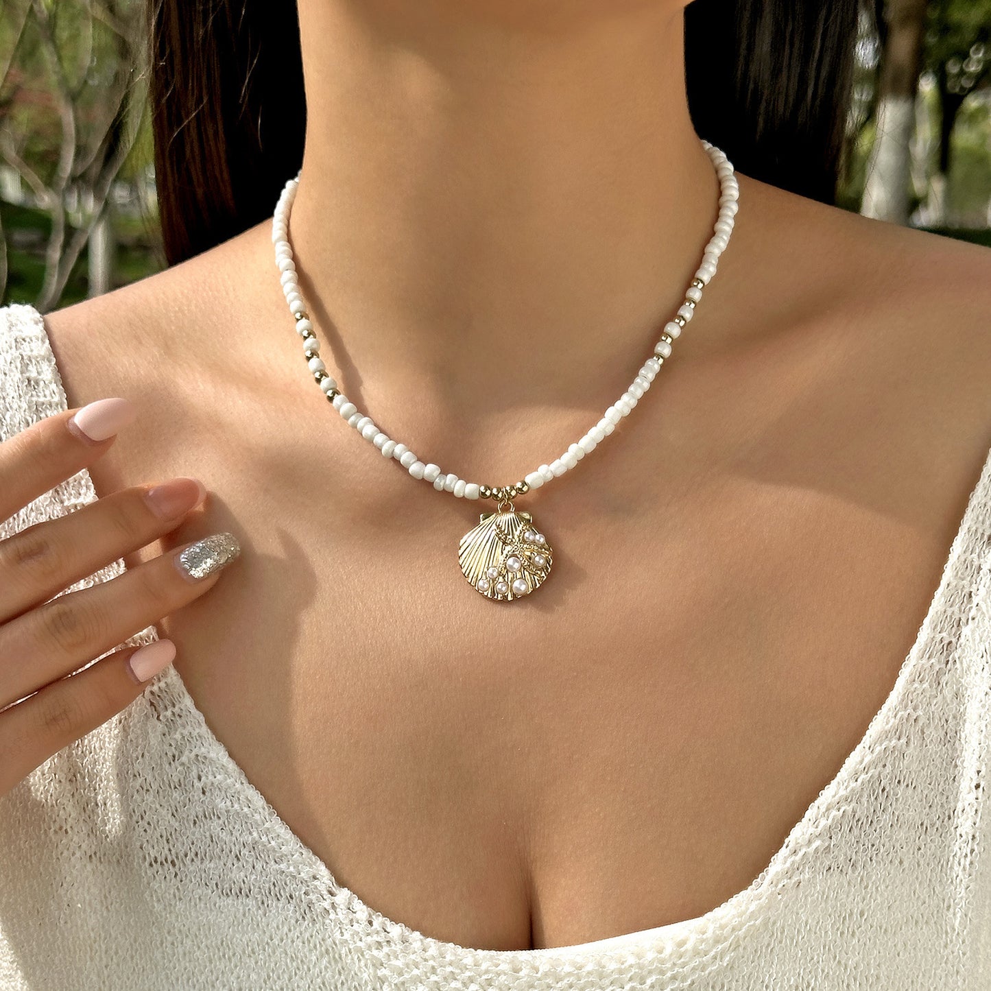 Bohemian Sweet Geometric Ceramic Resin Fish Starfish Turquoise Tassel Beaded Necklace for Women