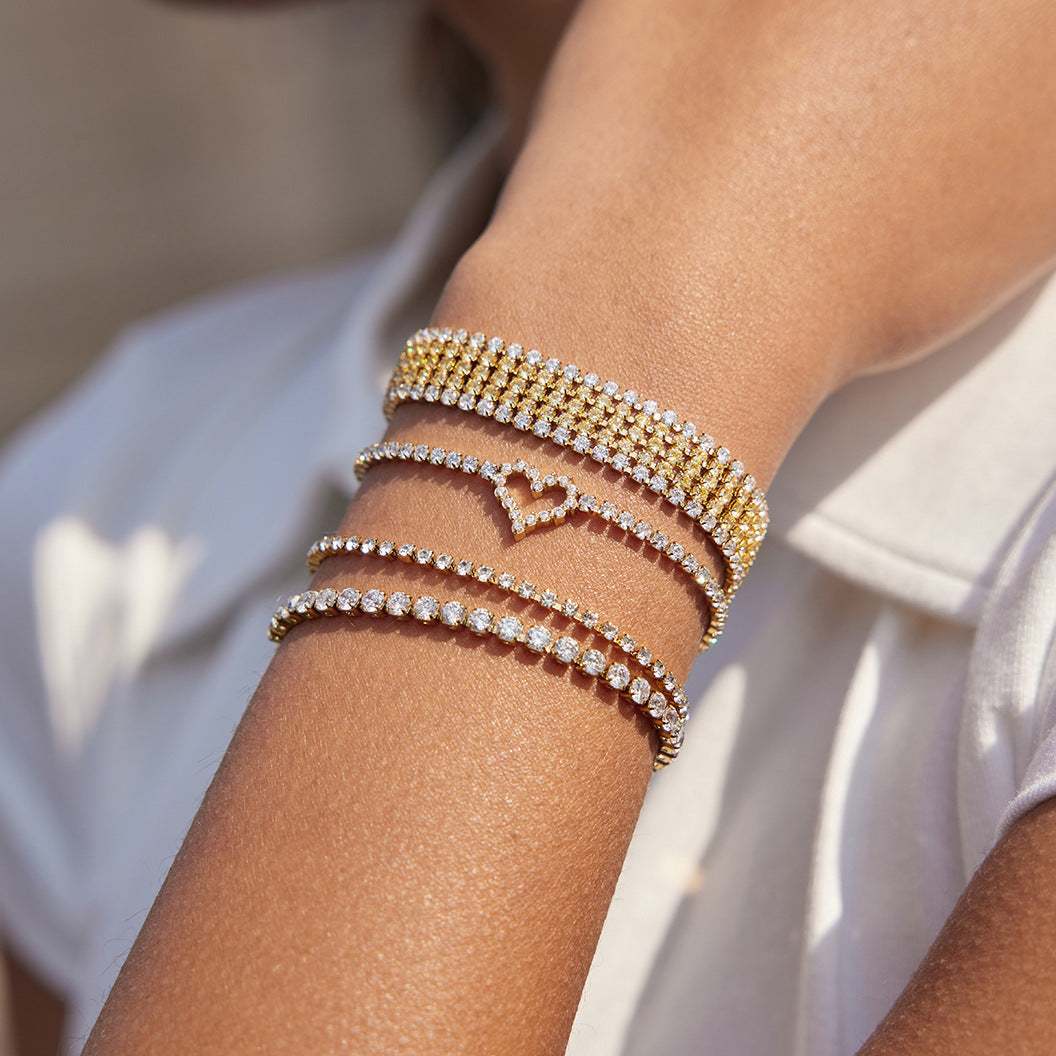 Elegant Geometric Heart Stainless Steel Plated Cubic Zirconia Tennis Bracelet for Women