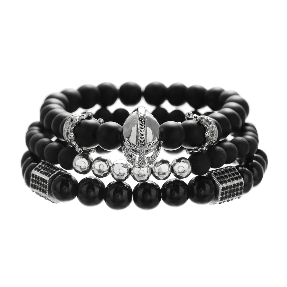 Sporty Crown Black Agate Beaded Bracelet for Men and Women