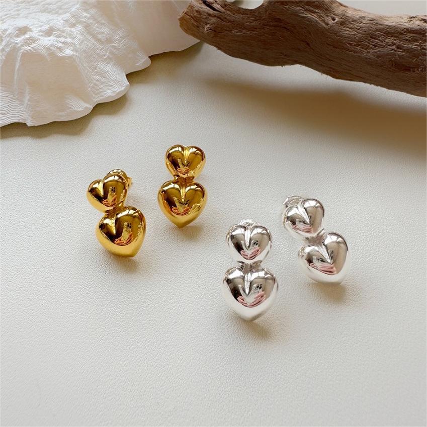 Minimalist Heart-Shaped 925 Sterling Silver Stud Earrings with Plated Finish