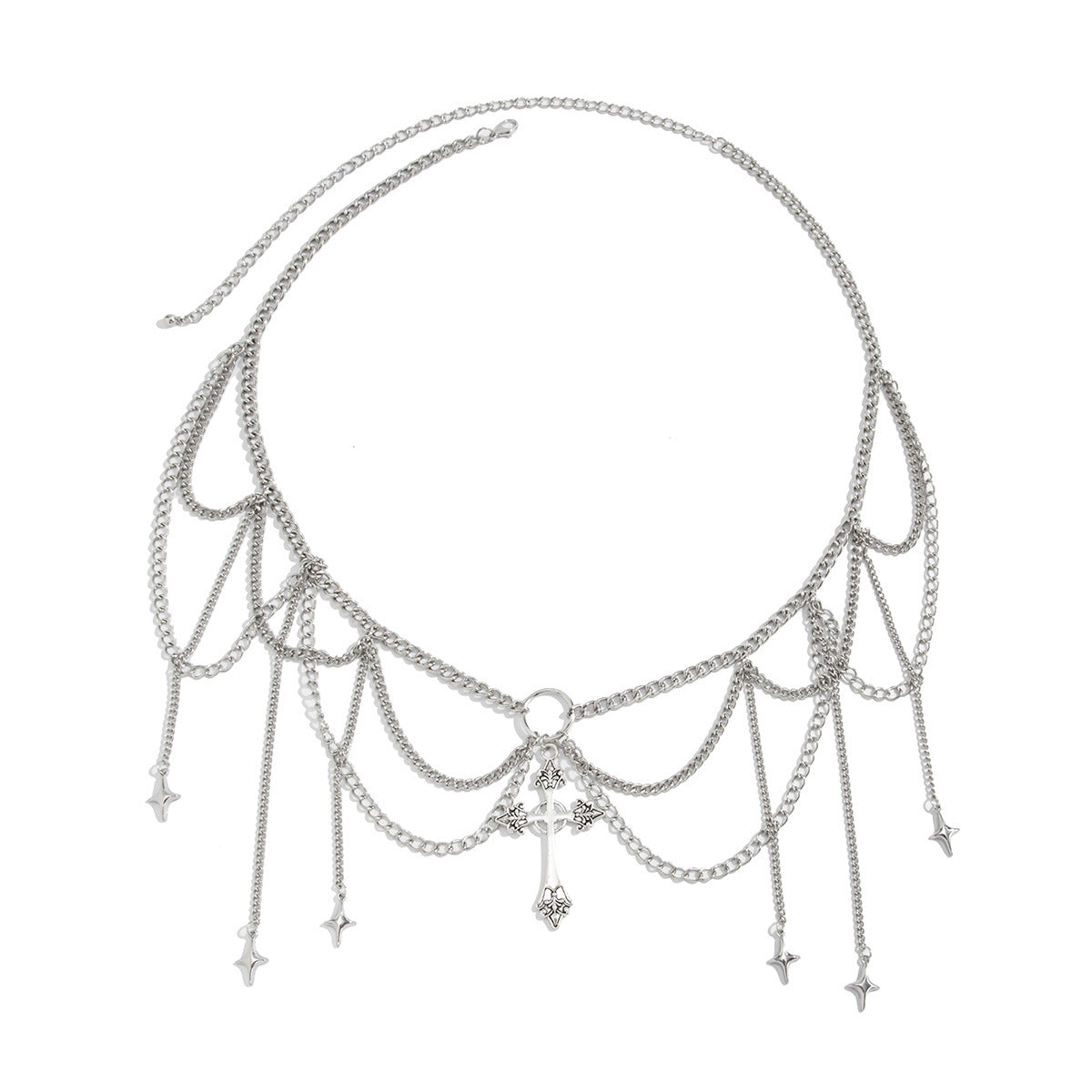 Gothic Hip-hop Cross Tassel Body Chain Zinc Alloy Polished Waist Jewelry for Women
