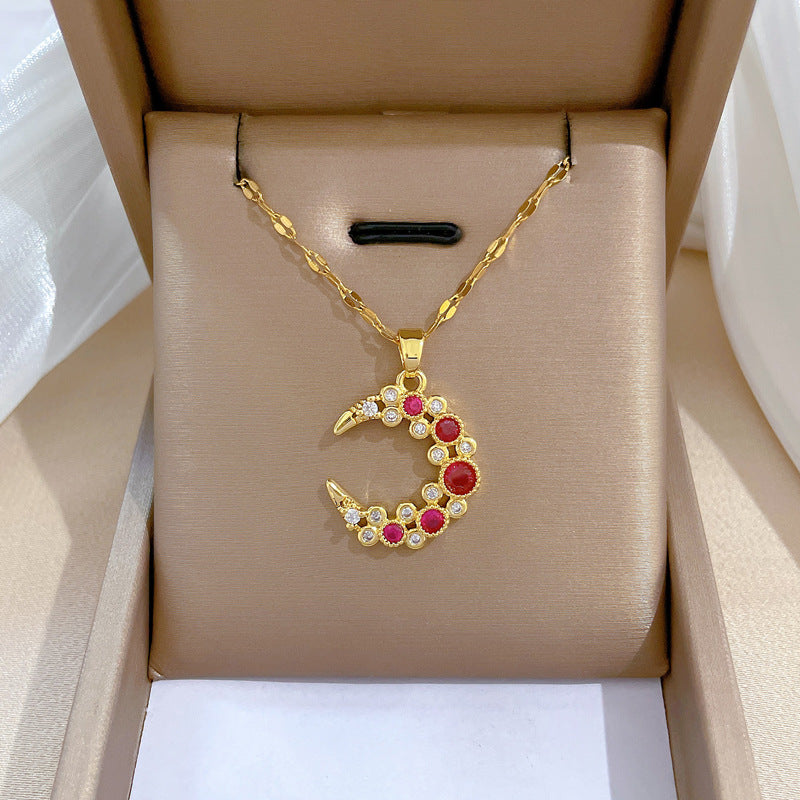 Luxury Minimalist Sweet Geometric Titanium Steel Stainless Steel Necklace with Rhinestone Inlay for Women