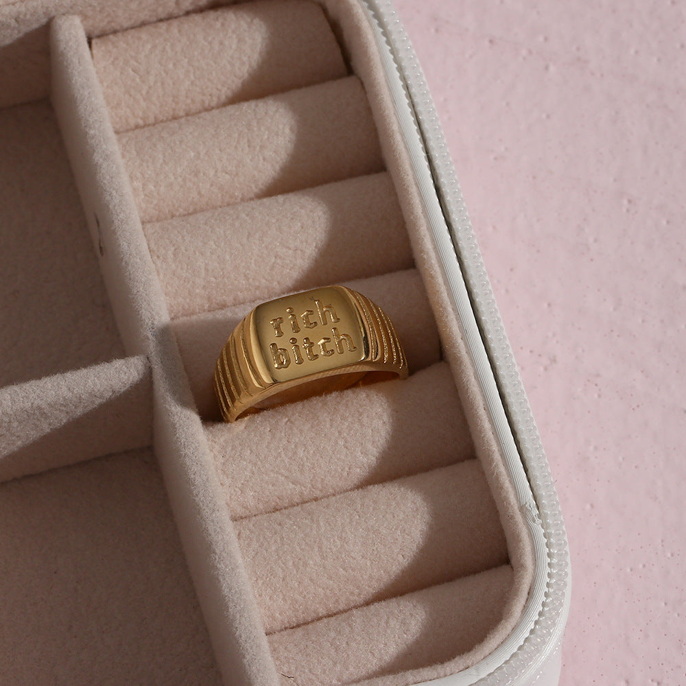 Minimalist Fashionable Stainless Steel Letter Ring for Women with Plated Finish