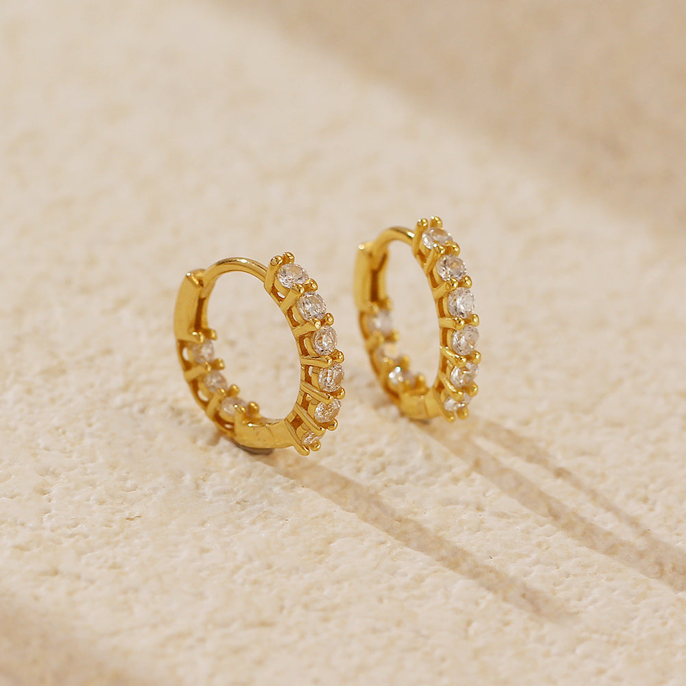 Minimalist Elegant 925 Sterling Silver Round Geometric Hoop Earrings with Cubic Zirconia Inlay for Women