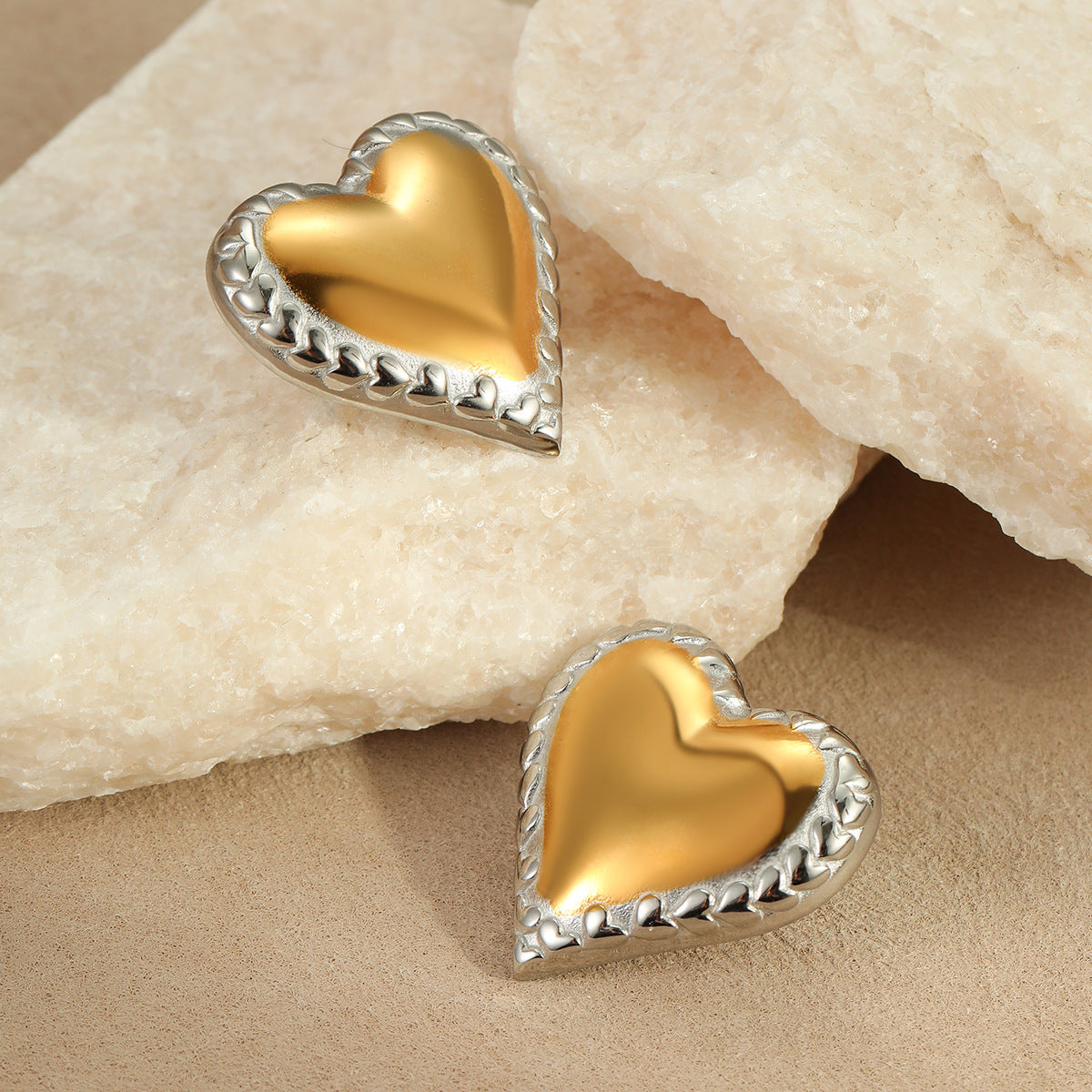 Minimalist Heart-Shaped Stainless Steel Earrings with Gold and Silver Plating for Women