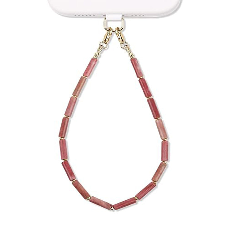 Bohemian Natural Amethyst Rectangle Crystal Beaded Phone Charm Strap