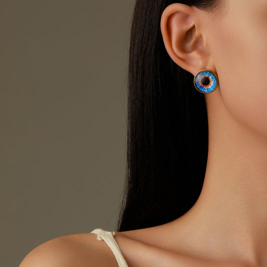 Ins Style Eye-Shaped Titanium Steel Stud Earrings for Women with Natural Stone Inlay and Plated Finish