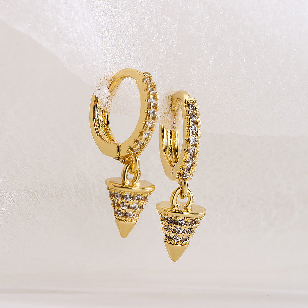 Orecchini geometrici in rame con placcatura in oro 18K e zirconi micro-pavé da donna