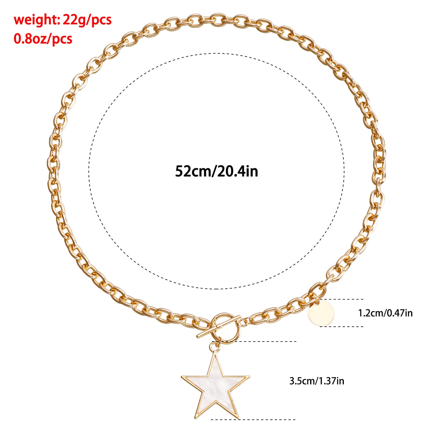 Minimalist White Star Mother-of-Pearl Inspired Pendant Necklace with Electroplated Metal Thick Aluminum Chain for Women