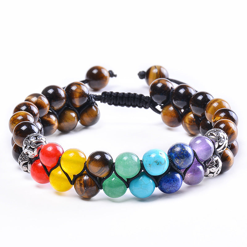 Bohemian 6mm Multicolor Natural Stone Agate Crystal Geometric Round Beaded Bracelet Unisex