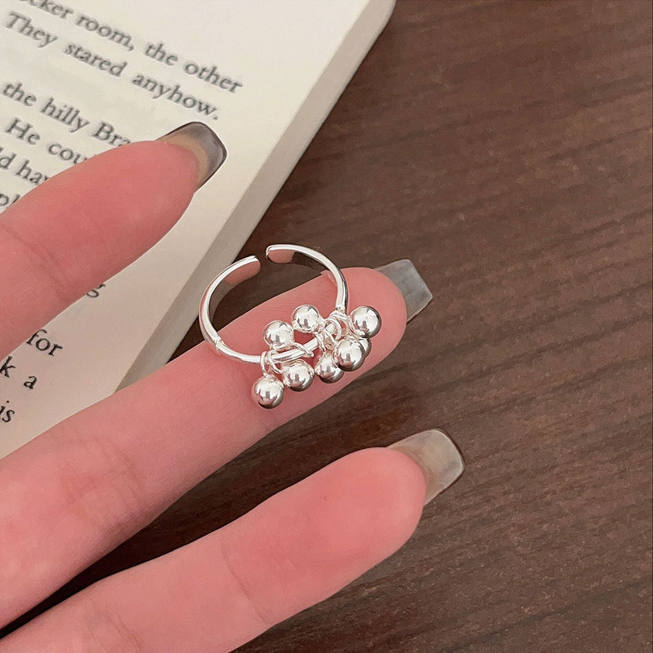 Anello Aperto a Cuore Minimalista da Donna in Argento Sterling 925 con Dettaglio di Perline Delicato