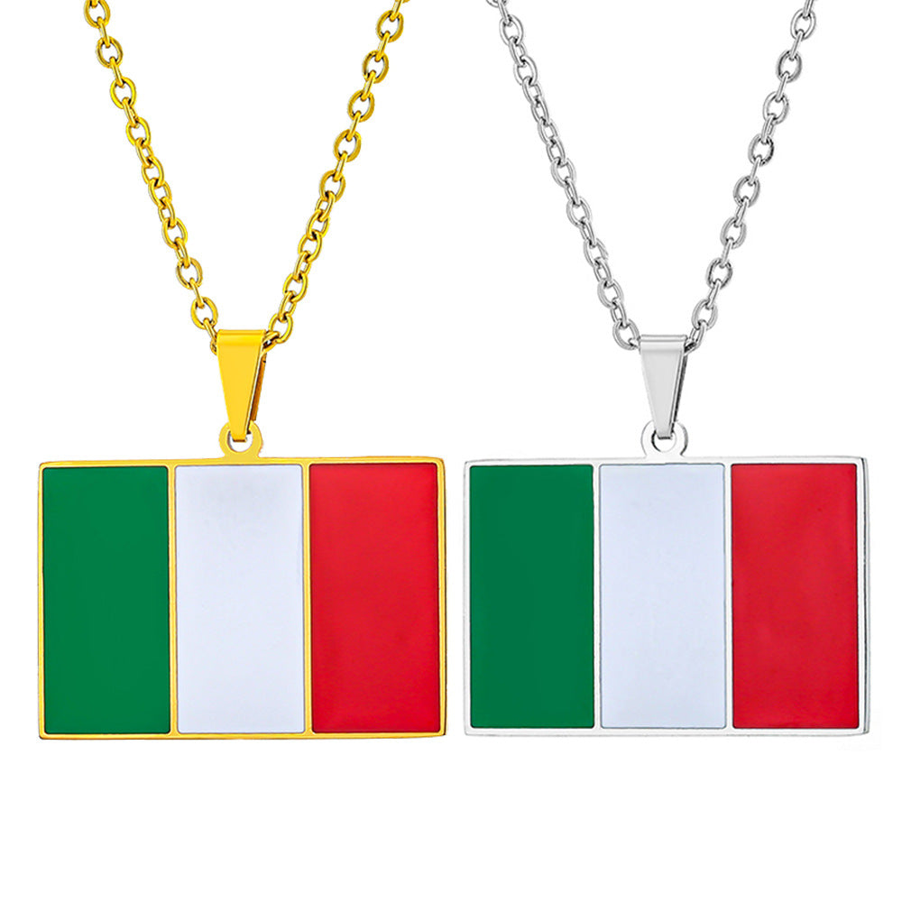Collana con Pendente Rettangolare Etnico Vintage Minimalista per Donne e Uomini con Finitura Smaltata su Acciaio Inossidabile 304 a Catena O