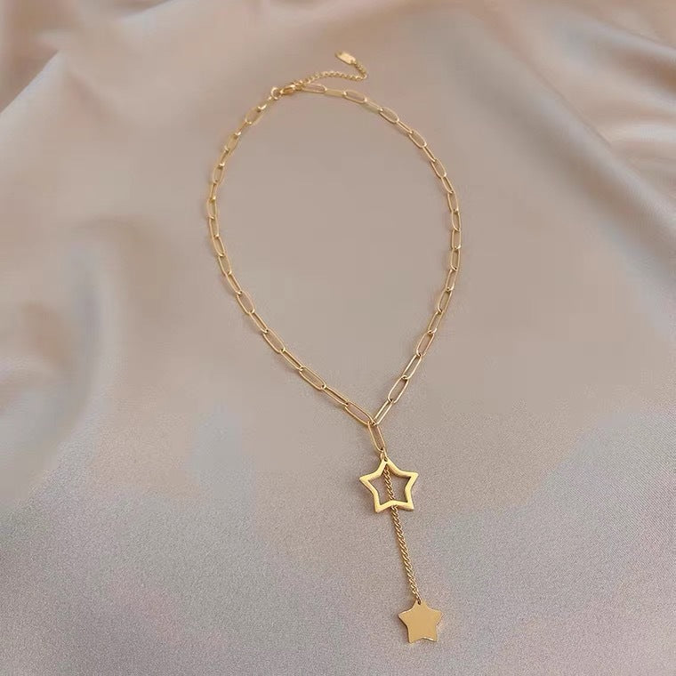 Minimalist Star-Shaped Stainless Steel Plated Snake Chain Necklace for Women